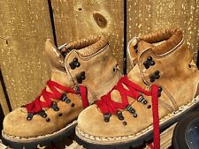 VINTAGE ITALIAN HIKING BOOTS Women's 7 N Brown Suede Vibram - Red Laces picture