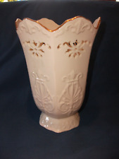 Large Lenox Pierced Embossed Harps Cream Langtry USA Gold Trim 8 3/4” Tall Vase picture