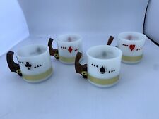 4 VTG Siesta Ware Glass Mugs Set Playing Cards Wood Handles Coffee Cups BarWare picture