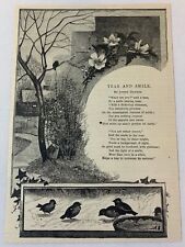 1883 magazine engraving & poem ~ TEAR AND SMILE birds feeding picture