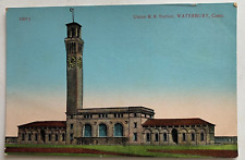 ca 1900s CT Postcard Waterbury Connecticut Union RR Station railroad depot train picture