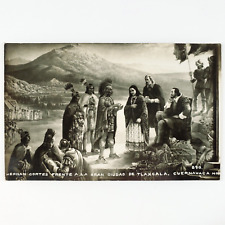 Hernan Cortes Conquistador RPPC Postcard 1940s Tlaxcala Mexico Nahua Men C1811 picture