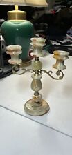 Collectible Vintage Marble w/Gold Metal 3-Candle Holder / Candelabra 11x7” picture