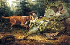 Oil painting Arthur-Fitzwilliam-Tait-Flushed-Ruffed-Grouse-Shooting dogs birds picture