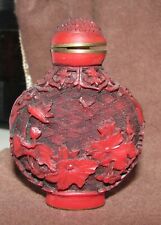 Antique 19C Chinese Qianlong Cinnabar Lacquer Carved Carving Snuff Bottle Flower picture