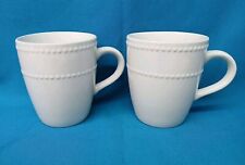 2 Royal Norfolk Stoneware Coffee Tea Cups  12 oz. White Raised Beaded Texture picture