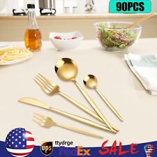 90pcs/Set Gold Silverware 410 Stainless Steel Flatware Sets Dishwasher Safe picture