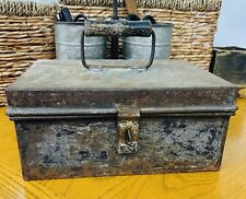 VTG Metal Old Time Storage Box With Wooden Handle & Lockable Lid-Sturdy LOOK picture