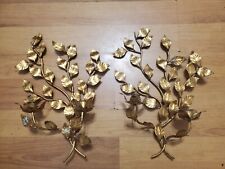 VTG Gold Toleware MetalSconce  Wall Art Candle Holder Pair Hollywood Regency picture