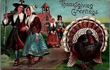 1909 PILGRIMS HUGE TURKEY ON LEASH CHURCH CLEVELAND OH EMBOSSED POSTCARD 34-84 picture