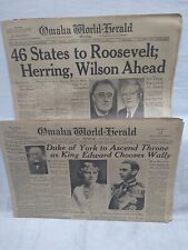 1936 Omaha World-Herald Newpaper lot of 2 complete King Edward VIII, Roosevelt picture