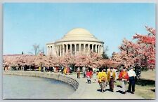 Thomas Jefferson Memorial Surround Cherry Blossoms VTG Unposted Chrome Postcard picture