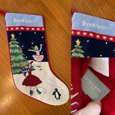 LANDS END Girls Ice Skating “Brooklynn” Wool Needlepoint Christmas Stocking HTF picture