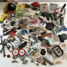 Vintage Old Junk Drawer Lot Advertising Smalls Toys Skeleton Key Jewelry Pins picture