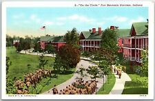 VINTAGE POSTCARD SOLDIERS PARADING CIRCLE AT FORT BENJAMIN HARRISON INDIANA 1944 picture