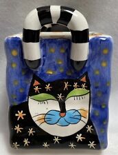 Milson and Louis Hand Painted Cats Purple Black Blue Bag Whimsical Planter Vase picture