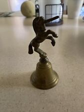 Vintage Solid Brass Unicorn Hand Held Bell-Missing Ringer picture