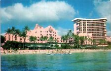 Waikiki Beach HI Hawaii Hotel Royal Hawaiian Pink Advertising Vintage Postcard picture