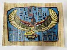 Authentic Handmade Egyptian Papyrus Painting Goddess Isis Wings Size 12”x 16” picture