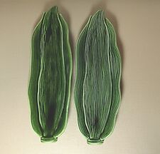 Set 2 Vintage Cemar California Pottery Green Sweet Corn Leaf Holder Dish picture