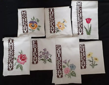 VINTAGE 7 DAYS WHITE COTTON HAND EMBROIDERED DISH TOWELS-NEW picture