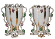 Pair Lg 1930s Ugo Zaccagnini Italian Vases Hand Decorated w Grapes & Vines Motif picture