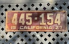 Original 1927 California License Plate. 445-154.  Red/White. picture