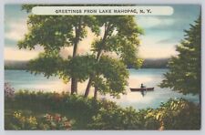Postcard New York Lake Mahopac Greetings Man In Canoe Boat Vintage Unposted picture