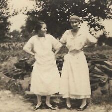 Vintage Snapshot Photo 1910s Two Women Hands On Hips Pigeon Toe Pose picture