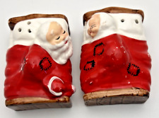Vintage Mr & Mrs Claus Sleeping Bed Salt & Pepper Shakers Japan Unique Christmas picture