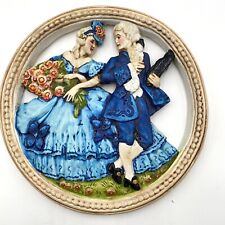 Vintage 50s Chalkware Victorian 3-D Colonial Couple Baroque Plaque Wall Hanging picture