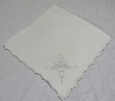 Vintage Large Square Napkin, White, Flower Embroidery, Linen, S Monogram picture