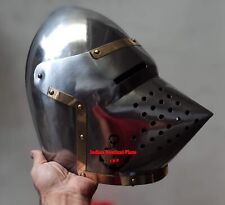 Steel Medieval Klappvisor Hounskull Bascinet Helmet without aventail, Wearing He picture