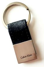 Authentic Calvin Klein Brushed Metal and Black Leather Classy Keychain Key Chain picture