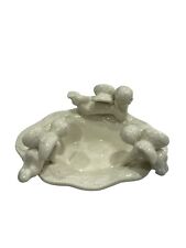 Vintage Soap Candy Trinket Dish Holder Bowl 3 Angels Cherubs Ceramic Ivory picture