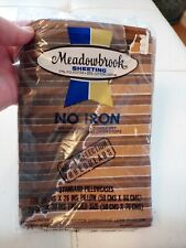 Vtg.Meadowbrook SHEETING No Iron Brown Print 2 Standard Pillowcases NOS U.S.A. picture