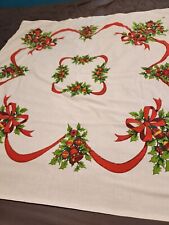 Vintage MCM Christmas Bells/Holly Tablecloth 49