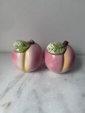 Vintage Russ Berrie 1990's Small Porcelain Peach Salt & Pepper Shakers picture