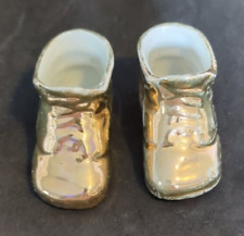 Pair of Gilded Porcelain Miniature Shoes Boots Japan Planter Gold  picture