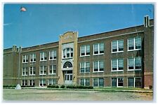 c1950's High School Building Campus Flag Albany Missouri MO Vintage Postcard picture