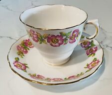 Vintage Royal Vale England Bone China Pink Floral Cup & Saucer Set Gold Trim picture