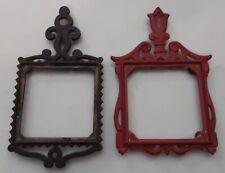 Vtg  Lot of 2 CAST IRON Square Footed Trivet Frames Footed Black & Red picture