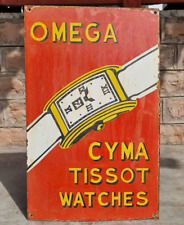 Vintage Old Antique Rare Omega Cyma Tissot Watches Porcelain Enamel Sign Board picture