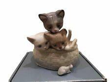Lladro Curious Kittens #8693 Cats In A Basket Mouse New In Original Packaging picture