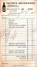 Tater's Beverages Fitchburg MA 1943 Billhead Receipt Pale Dry & Orange Soda picture