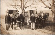 RPPC Two Men Horse Drawn Delivery Wagons Carriages with Lamps Postcard Y17 picture