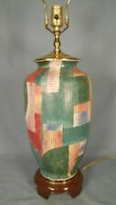 VINTAGE MID CENTURY ABSTRACT HARLEQUIN GEOMETRIC PAINTED CERAMIC LAMP picture