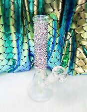 Bling Crystal Iridescent 10in Glass Water Pipe Hookah Glass Pipe Bong picture