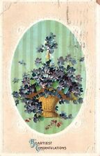 Vintage Postcard 1917 Heartiest Congratulations Violet Flowers In Vase Souvenir picture