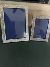 Vintage 2-Piece Matching Photo Frame Set Metal Floral Silver Tone 2 Sizes READ picture